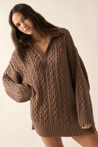 The Chocolate Cable Knit Sweater Dress - 