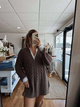 The Chocolate Cable Knit Sweater Dress - 