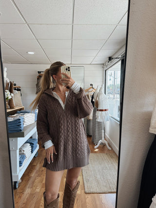 The Chocolate Cable Knit Sweater Dress - 