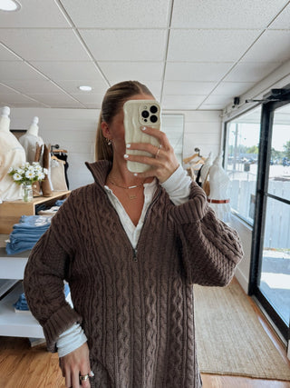 The Chocolate Cable Knit Sweater Dress - 