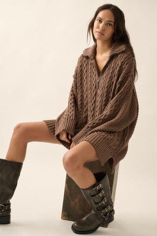 The Chocolate Cable Knit Sweater Dress - 