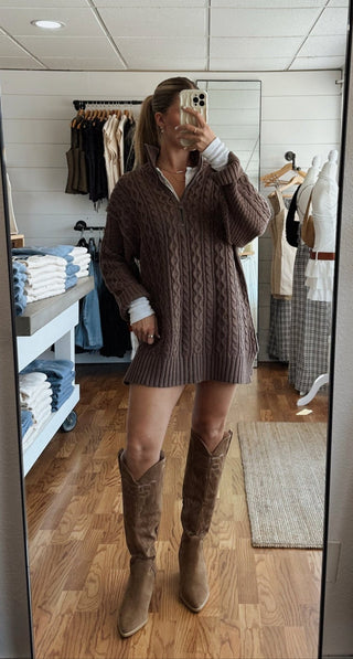 The Chocolate Cable Knit Sweater Dress - 