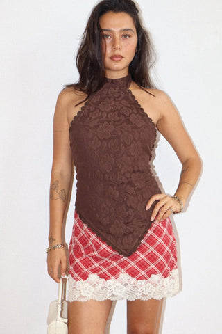 The Dianna High Neck Top - Brown -