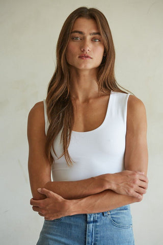 The Essential Scoop Neck Tank - White -