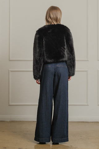 The Faux Fur Crop Jacket - Black - 