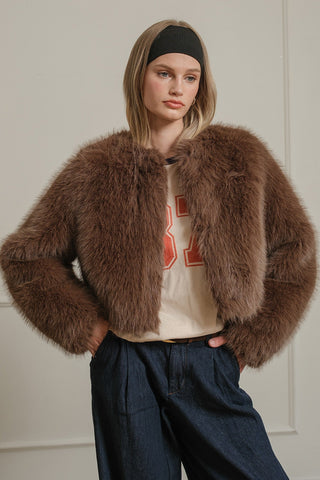 The Faux Fur Crop Jacket - Mocha - 