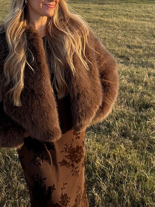 The Faux Fur Crop Jacket - Mocha - 