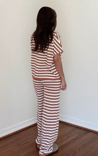 The Hayden Striped Wide Leg Pants - Toffee - 