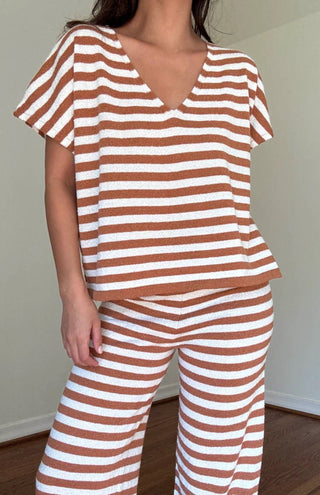 The Hayden Striped Wide Leg Pants - Toffee - 