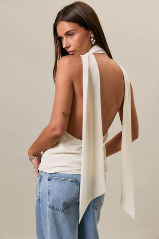 The Jenna Cowl Neck Top - White -