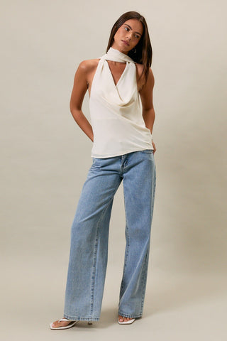 The Jenna Cowl Neck Top - White -
