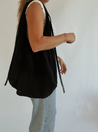 The Linen Hobo Bag - Black - 