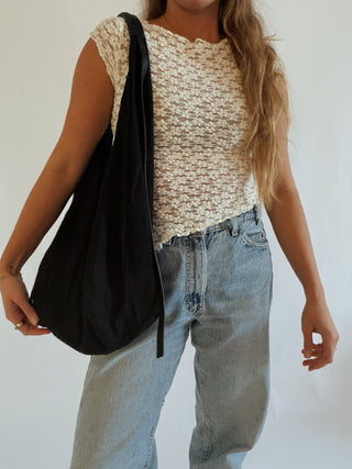 The Linen Hobo Bag - Black - 
