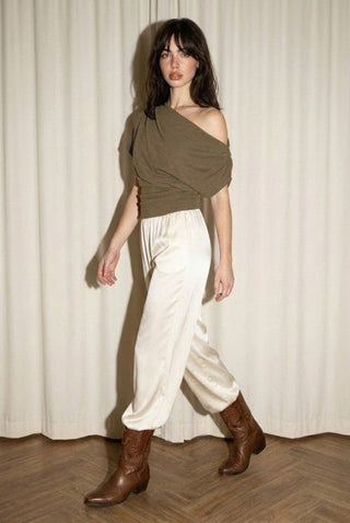 The Olive Draped Asymmetric Top -