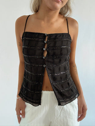 The Sasha Front Split Cami - Black - 