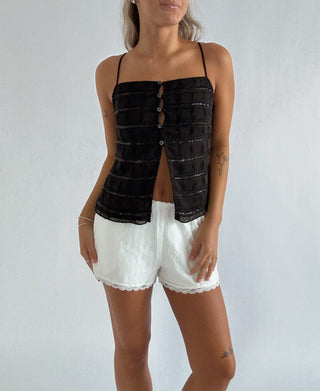 The Sasha Front Split Cami - Black - 
