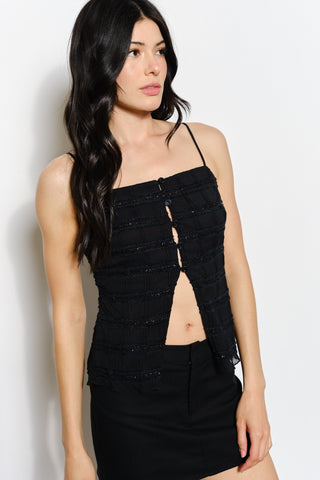 The Sasha Front Split Cami - Black - 