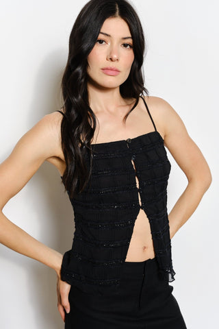 The Sasha Front Split Cami - Black - 