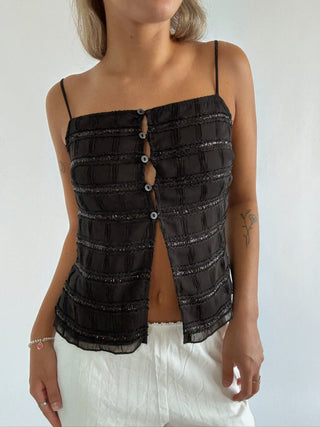The Sasha Front Split Cami - Black - 