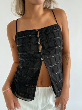 The Sasha Front Split Cami - Black - 