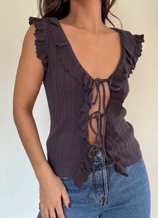 Tie Front Ruffle Top - 