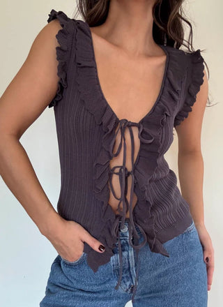 Tie Front Ruffle Top - 