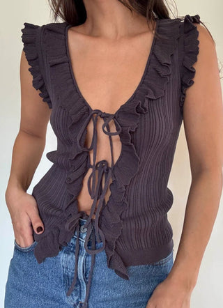 Tie Front Ruffle Top - 