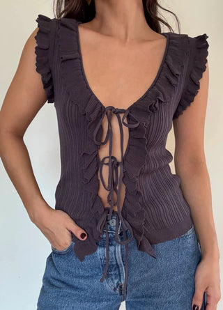 Tie Front Ruffle Top - 