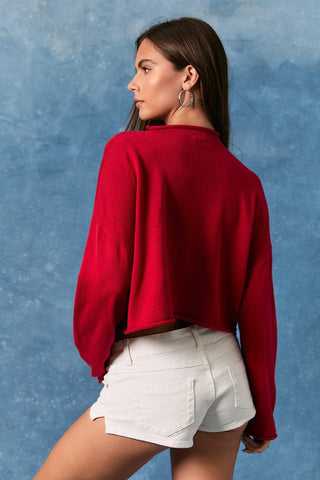 USA Long Sleeve Crop Sweater - Red -