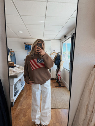 USA Oversized Sweater - Brown - Sweaters