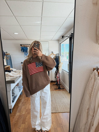 USA Oversized Sweater - Brown - Sweaters
