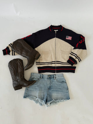 USA Varsity Zip Up - Navy - Sweaters