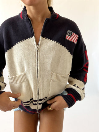 USA Varsity Zip Up - Navy - Sweaters
