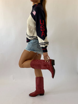 USA Varsity Zip Up - Navy - Sweaters
