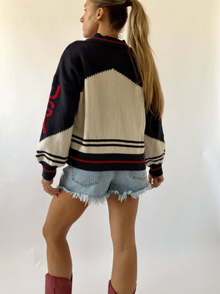 USA Varsity Zip Up - Navy - Sweaters