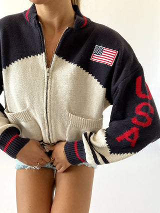 USA Varsity Zip Up - Navy - Sweaters