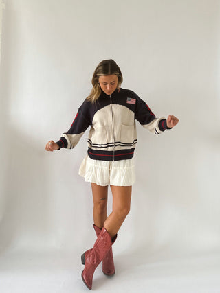 USA Varsity Zip Up - Navy - Sweaters