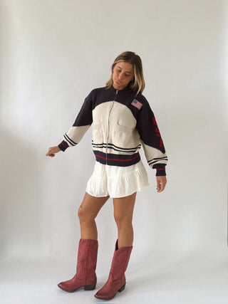 USA Varsity Zip Up - Navy - Sweaters