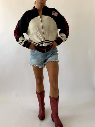 USA Varsity Zip Up - Navy - Sweaters