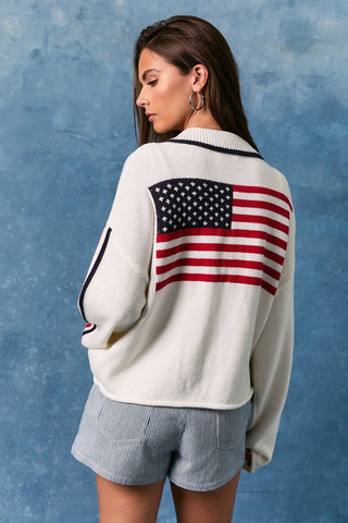 USA Varsity Zip Up - White - Sweaters