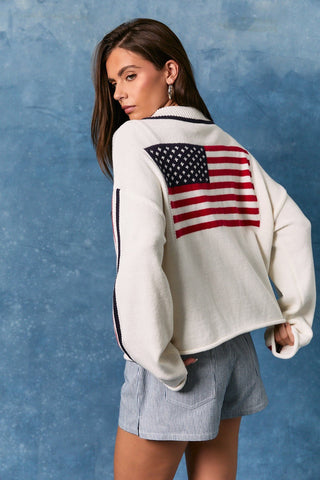USA Varsity Zip Up - White - Sweaters