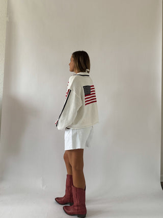 USA Varsity Zip Up - White - Sweaters
