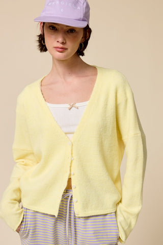 V-Neck Cardigan - Butter Yellow -