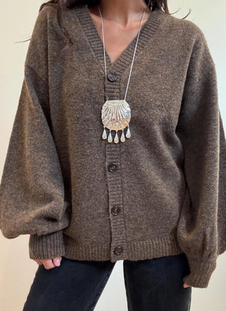 V - Neck Chunky Balloon Sleeve Cardigan - 