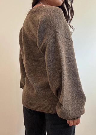 V - Neck Chunky Balloon Sleeve Cardigan - 