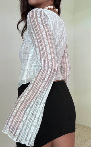 White Boat Neck Long Sleeve Top - 