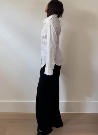 White Cinched Button Down Top - 