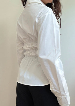 White Cinched Button Down Top - 