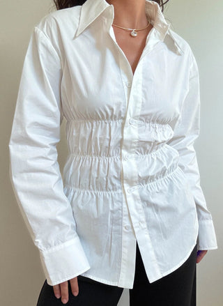 White Cinched Button Down Top - 