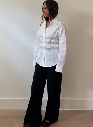 White Cinched Button Down Top - 